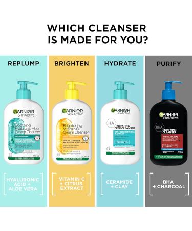 Garnier Vitamin C Brightening Cream Cleanser Removes Makeup & Impurities Hydrates & Brightens For Dull & Uneven Skin 250ml 250 ml (Pack of 1) Vitamin C Brightening Cleanser - Buy Online on GoSupps.com