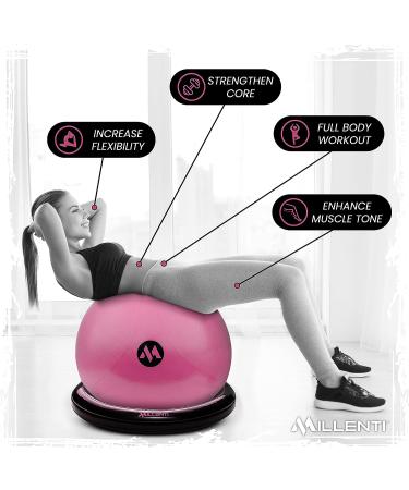 Millenti Exercise Ball Chair 65cm - Yoga Ball Chair with Stability Base Ring Kit & Resistance Bands - Ideal for Home Gym, Pilates, Office, Pregnancy - Pink Ball with Workout Chart - Buy Online on GoSupps.com
