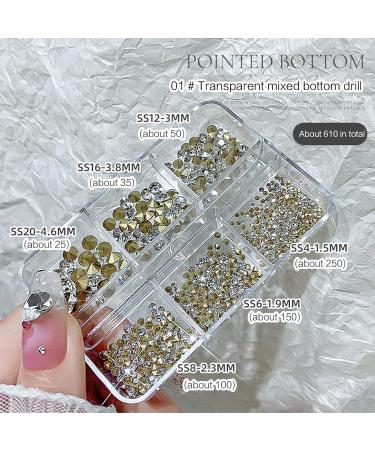 FEIlei Clear Nail Rhinestones 3D Nail Gems Nail Diamonds Pointed Back Nail Stones - Buy Online on GoSupps.com
