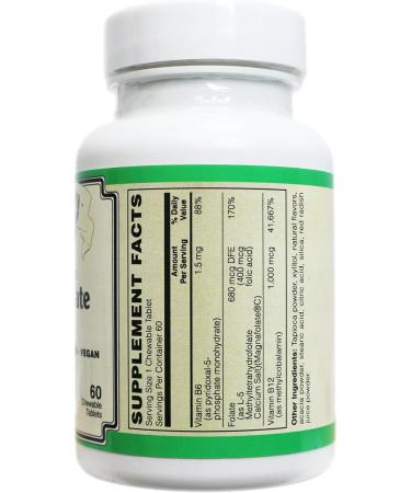 AlchePharma Coenzymated B-12, Folate & B-6, 60 Chewable Tablets, Natural Berry Flavor, with Methylcobalamin B12, P-5-P B6, and Magnafolate-C L-5-MTHF, Vegan, Non-GMO & Gluten-Free - Buy Online on GoSupps.com