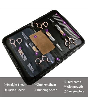 Fenice Peak 7 Professional Dog Grooming Scissors Set - Rose Gold 440C Stainless Steel - 4pcs Combo Set for Pet Grooming Services - Dogs and Cats - 7 - Buy Online on GoSupps.com