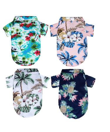 Topbuti 4 Pieces Hawaiian Dog Shirts Pet Summer T Shirts Hawaii Style Cat Breathable Beach Sweatshirts Hawaiian Printed Cool Clothes Puppy Apparel Suit for Extra Small Dogs and Cats (Medium)