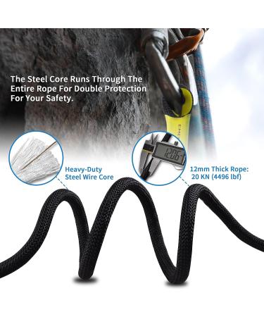 EMEKIAN 10mm/12mm Climbing Rope with Non-Slip Gloves | Outdoor & Indoor Workout | Static Rock & Ice Climbing Equipment | Fire Safety Rescue Rope | Black - Buy Online on GoSupps.com