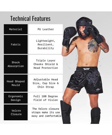 Elite Sports Men's Boxing MMA Kickboxing Headgear | Muay Thai Sparring Head Guard - Black - Buy Online on GoSupps.com