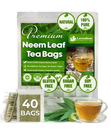 Lavendium Premium 40 Neem Leaf Tea Bags 100% Natural and Pure from Neem Leaves. Loose Leaf Neem Herbal Tea. Neem Leaf Tea. No Sugar No Caffeine No Gluten Vegan. Neem 40 Bags