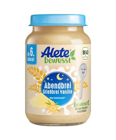 Alete organic glasses evening porridge Grißbrei vanilla baby food in organic quality without palm oil & sugar additive from the 6th month 6 Pack (6 x 190 g) 70302 semolina porridge vanilla 190 g (6 Pack)