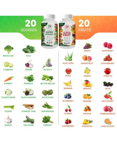 Buy Super Strength Fruit & Veggie Supplements | 70 Natural Fruits & Vegetables | Dietary Nutritional Capsules for Energy | 120 Capsules - Buy Online on GoSupps.com