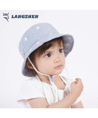 LANGZHEN Beach Sun Protection Hat for Baby Girls | Adjustable Wide Brim Kids Summer Play Hat with Chin Strap | Double Stars Design | 2-4 Years - Buy Online on GoSupps.com