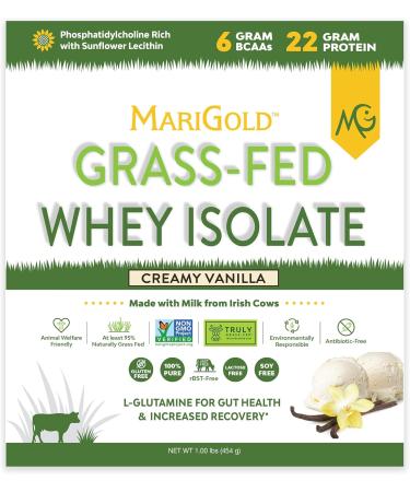 MariGold Grass-Fed Whey Protein Isolate Powder - Creamy Vanilla | 100% Pure Non-GMO Cold-Processed Gluten & Lactose Free - 1 Lb Bag - International Shipping Available - Buy Online on GoSupps.com