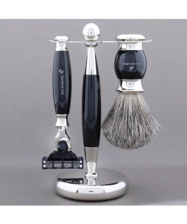 JAG Shaving Razor Set - 3-Part Luxury Gift Set with Brush Blades & Rack - Ultimate Black Shaving Experience - Buy Online on GoSupps.com