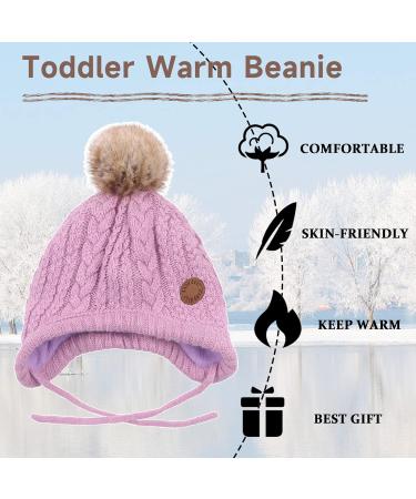 XIAOHAWANG Winter Baby Hat with Velvet Lining - Toddler Kids Beanie Earflap for Girls and Boys | Warm Baby Hats with Pompom 0-6 Months (Purple) - Buy Online on GoSupps.com