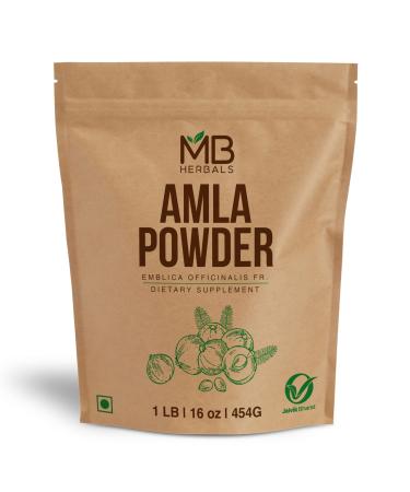 MB Herbals De-Seeded Amla Powder 1 LB (16 oz / 454g) | Made from Wild Amla Berry Pulp No Seeds Used | Premium Quality Amalaki (Indian Gooseberry) Powder