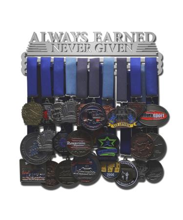 Allied Medal Hangers - Always Earned Never Given (Compact) - Multiple Medal Awards Holder Display Rack 12" wide with 3 hang bars