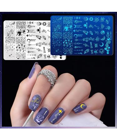 Biutee 4PCS Nail Stamping Plate Set with Stamper and Scraper - Starry Sky, Moon, Animal, Flower Patterns - Buy Online on GoSupps.com