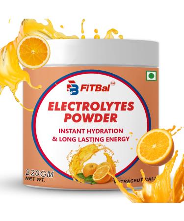 Electrolytes Powder Instant Hydration And Long Lasting Energy powder| Orange | 220 Gram | 50 Servings | Serving Size - 4.4 g | Rehydration Powder - Supports Muscle Function Boost Energy