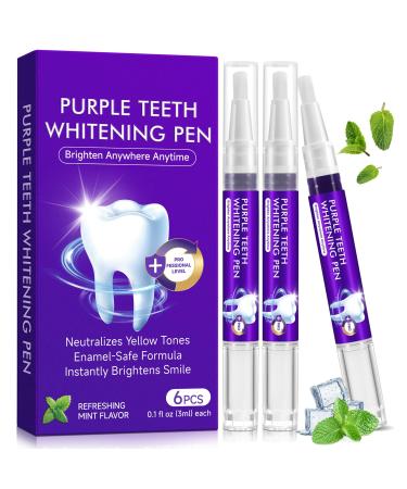 Purple Teeth Whitening Pen 6PCS Teeth Whitening Gel Essence Gentle Formula No Sensitivity Snow Teeth Whitener Gel Kit for a Brighter Smile