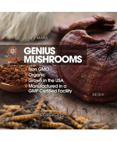 Genius Mushroom Nootropic Brain Supplement - Lions Mane, Cordyceps, Reishi - Natural Energy & Memory Support - 180 Veggie Pills - Buy Online on GoSupps.com