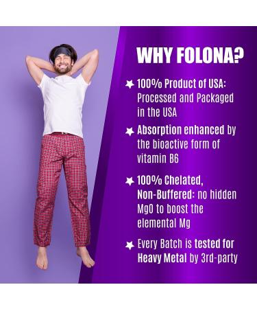Folona Magnesium Glycinate with Vitamin B6 | 1350mg Chelated Formula for Enhanced Absorption | Supports Sleep, Stress Relief, Energy & Muscle Cramps | Gluten Free NonGMO | 180 Vegan Capsules - Buy Online on GoSupps.com
