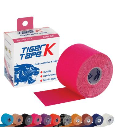 TIGERTAPES - Tiger K Tape Pink (5cm x 5m) - Kinesiology Tape Uncut Roll Elastic Therapeutic Muscle Support Tape for Exercise Sports & Injury Recovery - Water Resistant Breathable