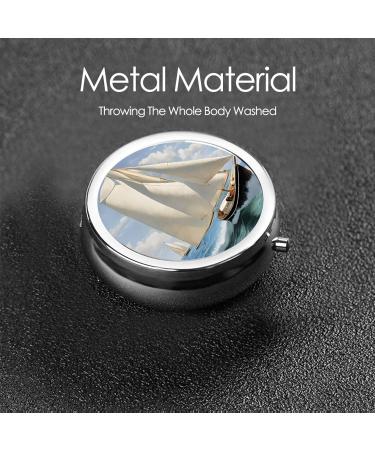 Sailboat Landscape Mini Round Pill Box | 3 Compartment Travel Organizer | Portable Medicine Case for Home & Office - Buy Online on GoSupps.com