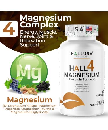 Magnesium 4 Complex + Curcumin Turmeric | Bisglycinate Malate Aspartate & Taurate | Energy Muscle & Nerve Support | Joint & Relaxation Support | Magnesium Complex Supplement | 60 Capsules - Buy Online on GoSupps.com