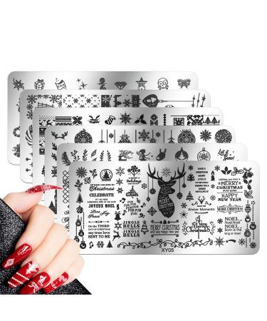 6Pcs Nail Template Nail Plate Nail Art Stamping Plates Set Mwoot Nail Design Christmas Tree Deer Snowflake Image Stamp Plates