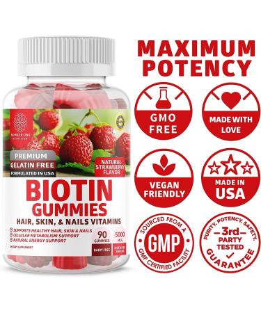 Number One Nutrition N1N Premium Biotin Gummies 5000mcg - 90 High Potency Vegan Gummies for Hair, Skin, and Nails - Adults & Kids - Non-GMO - Buy Online on GoSupps.com