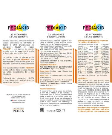 PEDIAKID - Natural Food Supplement Pediakid 22 Vitamins and Trace Elements - Exclusive Formula with Agave Syrup - Optimizes Vitamin and Mineral Intake (125 ml) - Buy Online on GoSupps.com