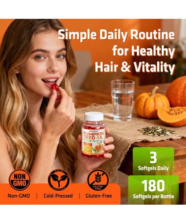 duwhot Pumpkin Seed Oil Capsules Cold Pressed Pumpkin Seed Oil with Saw Palmetto Vitamin A E Biotin Zinc Supports Prostate & Hair Health 180 Softgels - Buy Online on GoSupps.com
