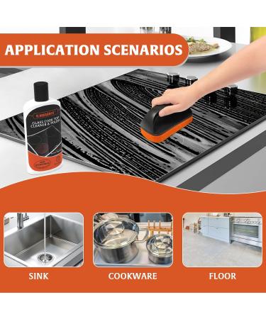 Glass Stove Top Cleaner Kit 12 oz - Non-Abrasive Cooktop Cleaner & Polish with Scrubbing Pad Handle Scraper & Cloth - Tough Stain Removal for a Sparkling Finish - Buy Online on GoSupps.com