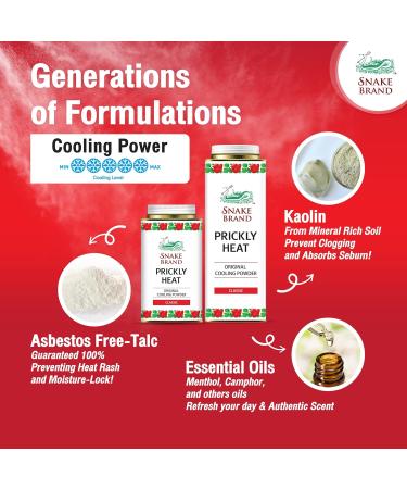 Snake Brand Prickly Heat Cooling Powder - Relieve Miliaria Heat Rash & Anti-Chafing - Classic Original Scent - 9.9 Oz - Buy Online on GoSupps.com