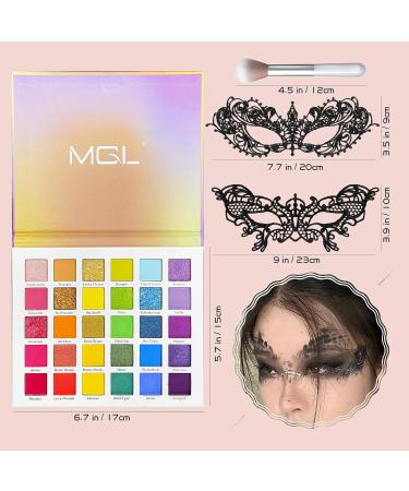 QLINLEAF Halloween Eyeshadow Palette - 30 Color Rainbow Palette & Lace Mask Set | Bright Vibrant Shades for Stunning Looks - Buy Online on GoSupps.com