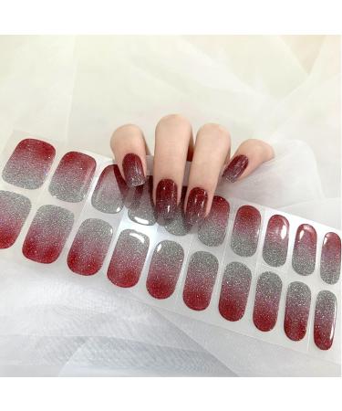 CBOIC Half-hardened UV gel strips 22 pieces gel nail films UV hardening self-adhesive gel nail polish sticker salon quality full wraps nail sticker for women girls (diamond red) - Buy Online on GoSupps.com