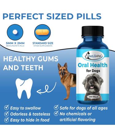 BestLife4Pets Oral Health Dental Care Supplement for Dogs - Plaque Tartar Remover, Gingivitis Control, Anti-Inflammatory Pain Relief - Natural Pills - Buy Online on GoSupps.com
