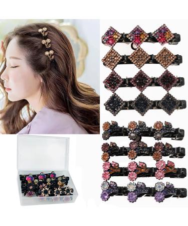 Braided Hair Clips for Women 8Pcs Sparkling Crystal Stone Braided Hair Clip Double Layer Braided Hair Clips for Girls Women With Rhinestones lomkya (set B)