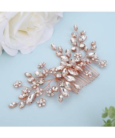 BERYUAN Crystal Rhinestone Pearls Wedding Hair Comb Rhinestone Flowers Pearls Wedding Headband Rose Gold Bride Headpiece Wedding Hair Accessories for Brides Bridesmaid Girls (rose gold) - Buy Online on GoSupps.com