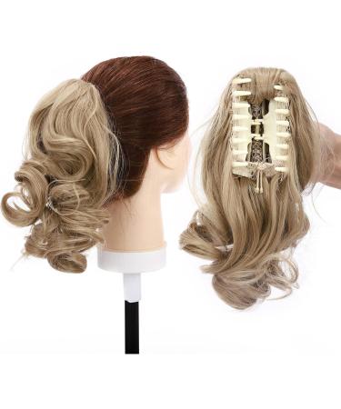 12 Ash Blonde Ponytail Extension | Long Curly Clip-In | Realistic Ombre Synthetic Hairpiece - Buy Online on GoSupps.com