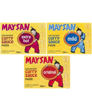 Maysan Concentrated Curry Sauce Paste Trio - 3-Pack Bundle (Original Mild Extra Hot) - 180g Each