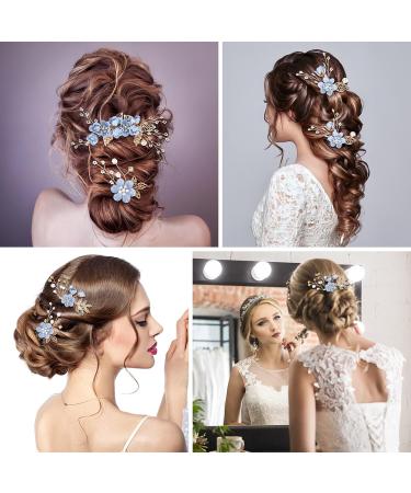 BOWINR 5 Pack Blue Flower Rhinestone Bridal Hair Comb - Handmade Pearl Crystal Hair Clip for Women - Ideal for Wedding, Prom, Bridesmaids - Buy Online on GoSupps.com