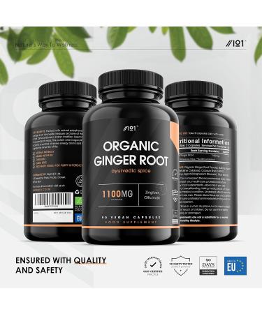 Organic Ginger Root Capsules 1100mg - Non-GMO, Gluten-Free - 90 Vegan Caps - Zingiber Officinale - Buy Online on GoSupps.com