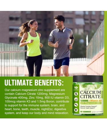 Calcium Citrate 1200mg with Vitamin D3 Supplement for Women and Men - Chewable Calcium Magnesium Zinc D3 K2 Gummies Supplement for Bone, Teeth, Immune Support, Apple Flavor - 60 Gummies Apple 60 Count (Pack of 1) - Buy Online on GoSupps.com