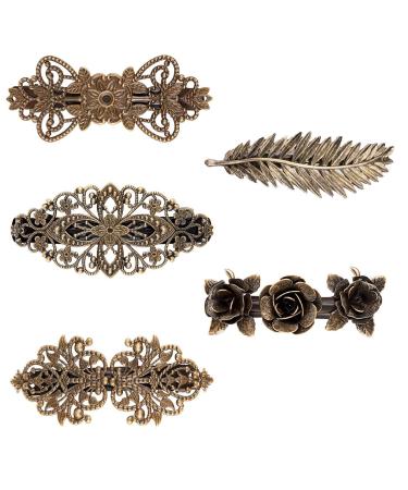 5 pieces French vintage hair clips vintage bronze roses hair clips metal hairpins rose flower wave for women or girls gift