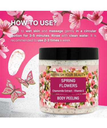 Body Scrub with Spring Flowers - Chamomile Extract Gentle Hydration & Exfoliation | 16.9 fl. oz - International Shipping Available - Buy Online on GoSupps.com