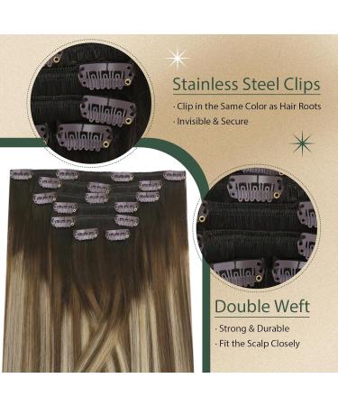 Ugeat Balayage Clip-In Extensions - 45cm 120g Real Remy Hair Ombre Dark Brown to Light Brown (#4/6/613) - Full Head 7 Pieces - Buy Online on GoSupps.com