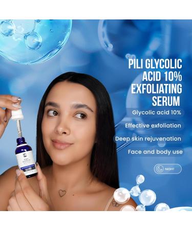 Pili Glycolic Acid 10% Concentration - | Skin Brightening Smoothing Exfoliating Serum | with AHA for Collagen and cell renewal Boost | 1 fl. oz bottle - Buy Online on GoSupps.com