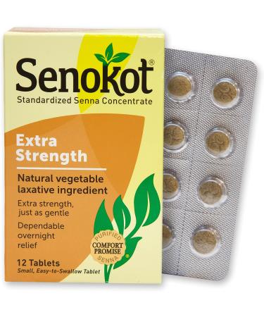 Senokot Extra Strength 12 Tablets - Natural Vegetable Laxative for Gentle Overnight Relief of Occasional Constipation - 12 Count Pack - Buy Online on GoSupps.com