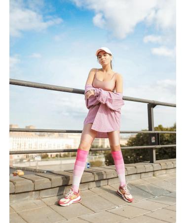 Shop Geyoga 15-25 mmHg Open Toe Compression Socks - Toeless Calf Support for Men & Women | Large Size 2 Pairs - Pink White & Blue Black - Buy Online on GoSupps.com