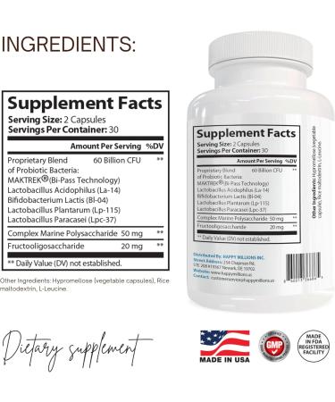 HAPPY MILLIONS Probiotic Supplement 60 Billion CFU for Gut & Immune Health Probiotics for Men and Women with Lactobacillus & Bifidobacterium Shelf Stable 60 Capsules - Buy Online on GoSupps.com