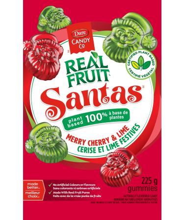 REALFRUIT Red & Green Santas Christmas Holiday Gummies - Cherry & Lime Flavoured Plant Based Gummies No Artificial Colours or Flavours Gift Candy Kids Candy 225g Unit Pack