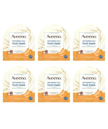 Aveeno Repairing CICA Foot Mask with Prebiotic Oat and Shea Butter, Moisturizing Foot Mask for Extra Dry Skin, 6 Pairs of Single-Use Slippers Unscented 6 Pair (Pack of 1)